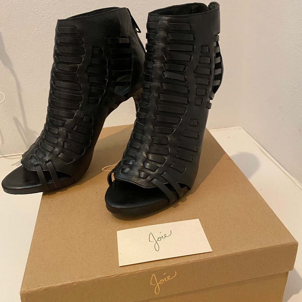 Joie Black Leather Keena Peep Toe Bootie Pump